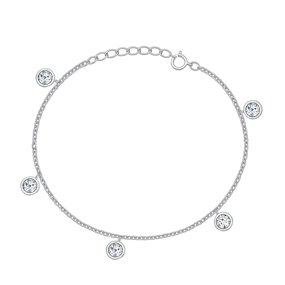Sterling Silver Rhodium Plated Round Clear CZ Bracelet