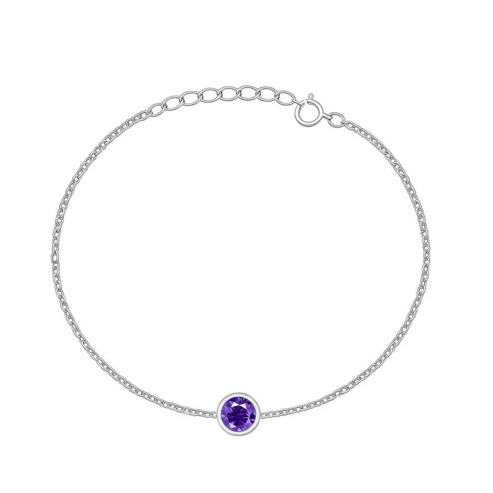 Sterling Silver Rhodium Plated Amethyst CZ Bracelet