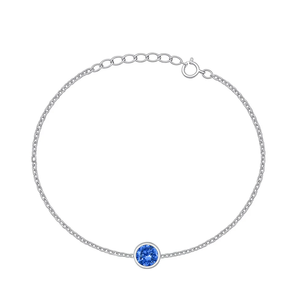 Sterling Silver Rhodium Plated Round Blue Topaz CZ Solitaire Bracelet