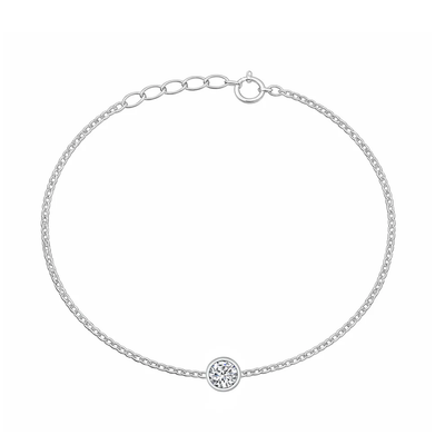 Sterling Silver Rhodium Plated Round Clear CZ Solitaire Bracelet