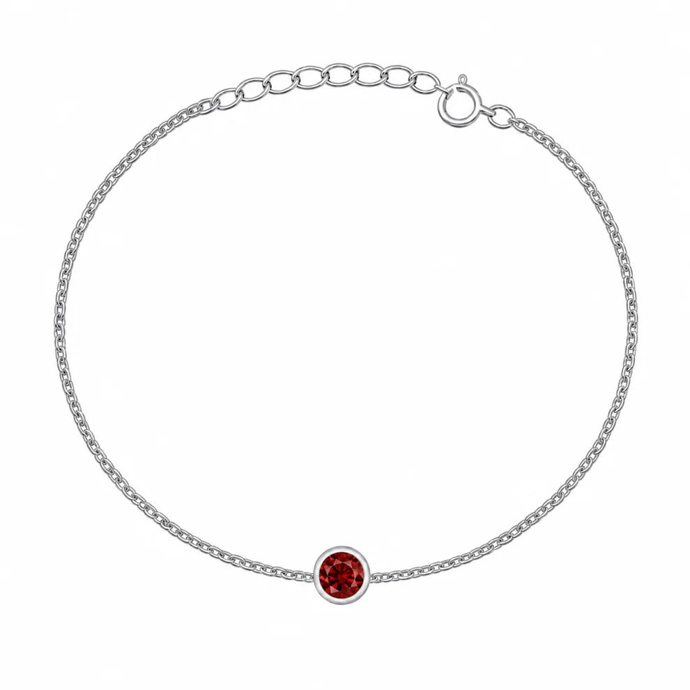 Sterling Silver Rhodium Plated Garnet CZ Solitaire Bracelet