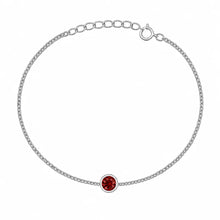 Load image into Gallery viewer, Sterling Silver Rhodium Plated Garnet CZ Solitaire Bracelet
