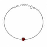 Sterling Silver Rhodium Plated Garnet CZ Solitaire Bracelet