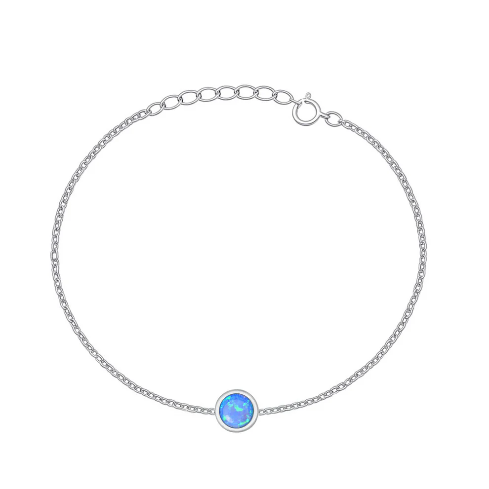 Sterling Silver Rhodium Plated Blue Lab Opal Bracelet
