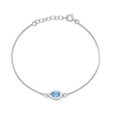 Sterling Silver Rhodium Plated Blue Topaz CZ Teardrop Bracelet