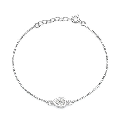 Sterling Silver Rhodium Plated Clear CZ Teardrop Bracelet