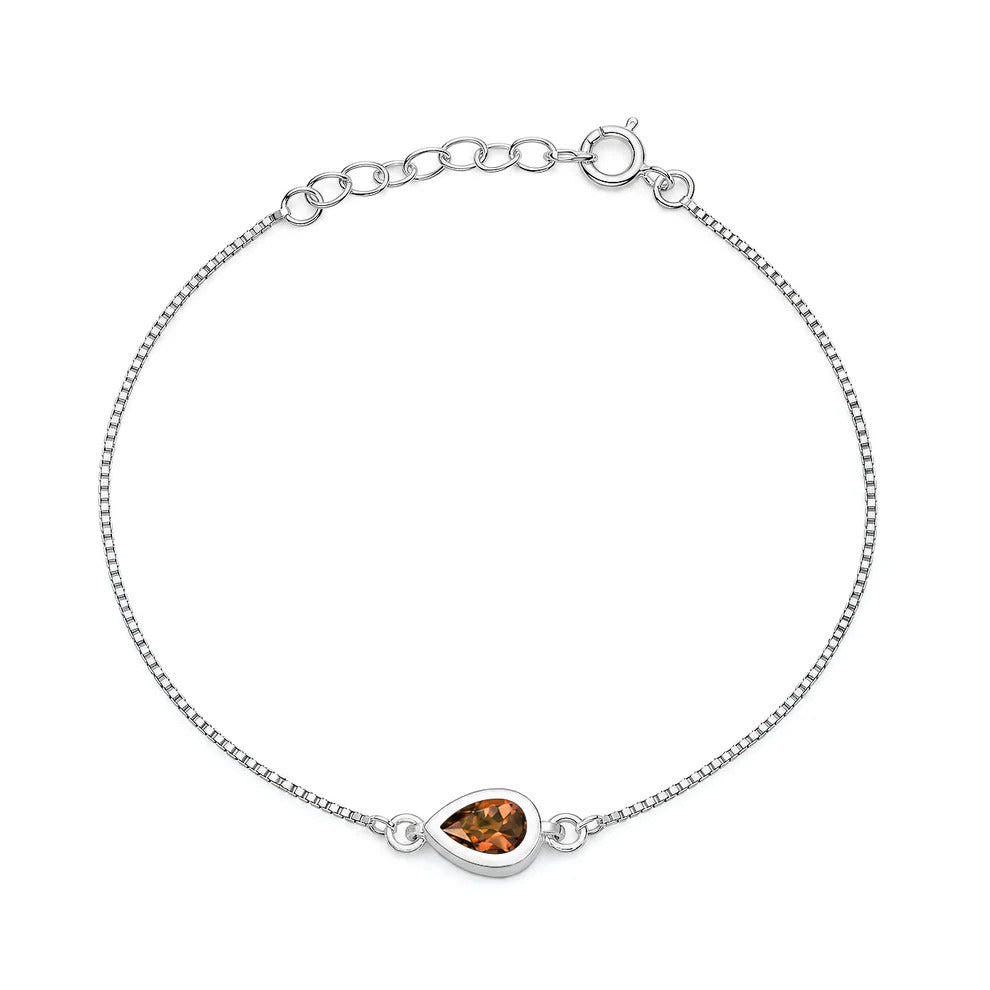 Sterling Silver Rhodium Plated Garnet CZ Teardrop Bracelet