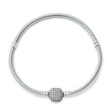Load image into Gallery viewer, Sterling Silver Oxidized And Polished Pave Barrel Clear CZ Bracelet