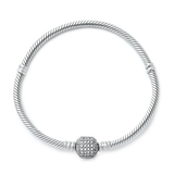Sterling Silver Oxidized And Polished Pave Barrel Clear CZ Bracelet