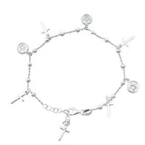 Sterling Silver Rosary with Hanging Cross Bracelet