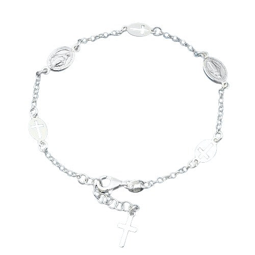 Sterling Silver Rosary  Bracelet, Length 7" Plus 1" Extension