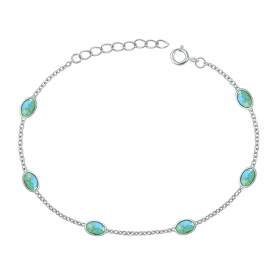 Sterling Silver Oxidized Ovals Genuine Turquoise Stone Bracelet