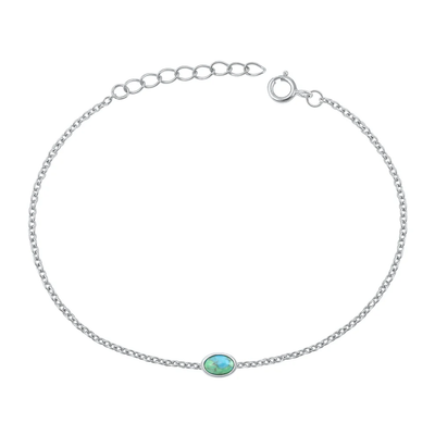Sterling Silver Oxidized 4.1mm Oval Genuine Turquoise Stone Bracelet