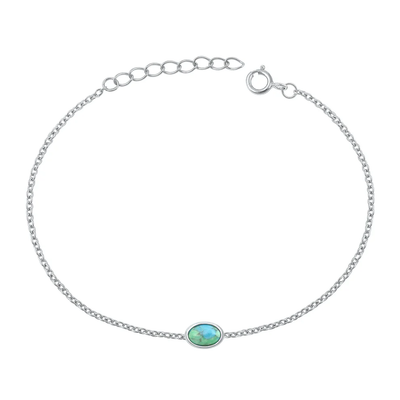 Sterling Silver Oxidized Oval Genuine Turquoise Stone Bracelet