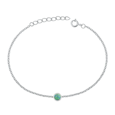 Sterling Silver Rhodium Plated Round Turquoise CZ Bracelet