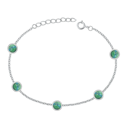 Sterling Silver Oxidized Rounds Genuine Turquoise Stone Bracelet
