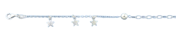Sterling Silver Polished Stars Bracelet,Length: 7+ 1 Inches