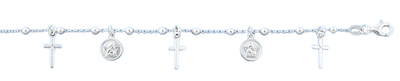 Sterling Silver Polished Angels And Cross Bracelet,Length: 7+ 1 Inches