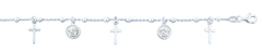 Sterling Silver Polished Angels And Cross Bracelet,Length: 7+ 1 Inches