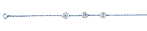 Sterling Silver Rhodium Plated  Clear CZ Evil Eye Bracelet,Charm Height: 6.2mm,Length: 6.5 + 1 inches