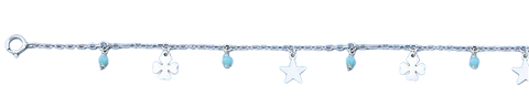 Sterling Silver Rhodium Plated Clear CZ Star Bracelet-Length-6.5+1 Inches,Height-6.5mm,Chain-1.4mm