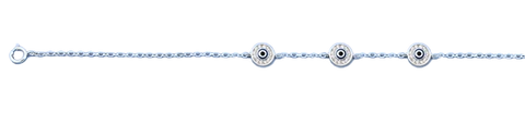 Sterling Silver Rhodium Plated Clear CZ Evil Eye and Bracelet,Charm Height: 6.3mm,Length: 6.5 + 1 Inches