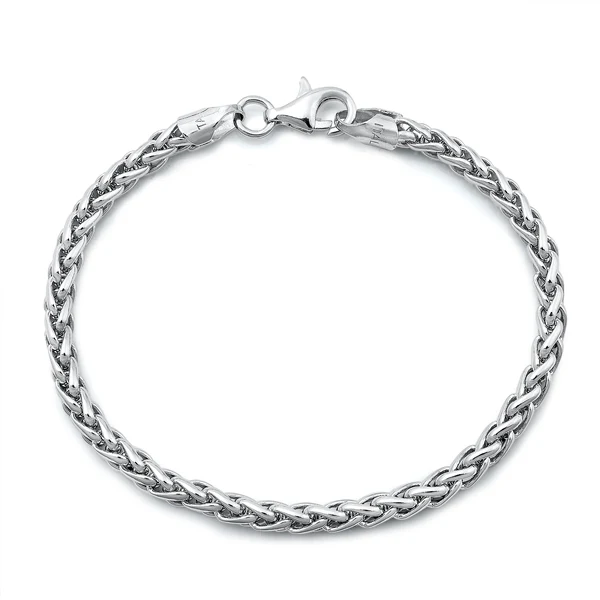 Italian Sterling Silver Rhodium Plated Wheat Chain Bracelet