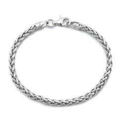 Italian Sterling Silver Rhodium Plated Wheat Chain Bracelet
