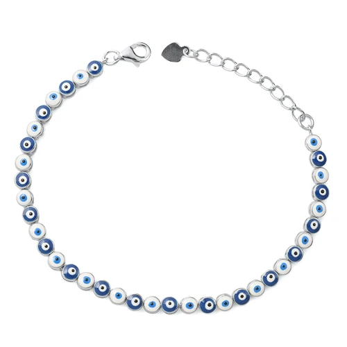 Sterling Silver Rhodium Plated Evil Eye Bracelet