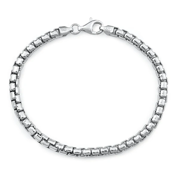 Italian Sterling Silver Rhodium Plated 400-4mm Round Box Bracelet