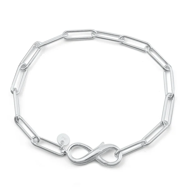 Sterling Silver Polished Infinity Paperclip Bracelet