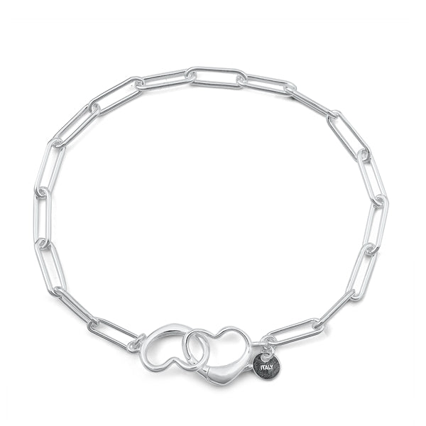 Sterling Silver Anti Tarnish 100 Heart Clasp Elongated Cable Link Bracelet