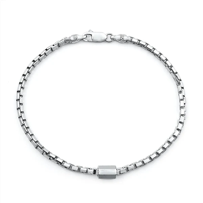 Italian Sterling Silver Rhodium Plated 057 Box Bracelet