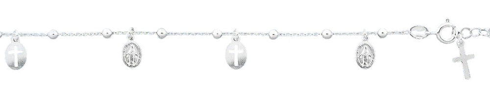 Sterling Silver Polished Mary Miraculous And Crosses Bracelet