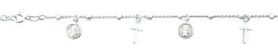 Sterling Silver Polished Miraculous And Cross Charm Bracelet