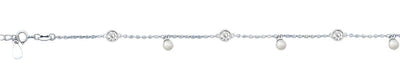 Sterling Silver Polished Clear CZ And Pearl Bracelet