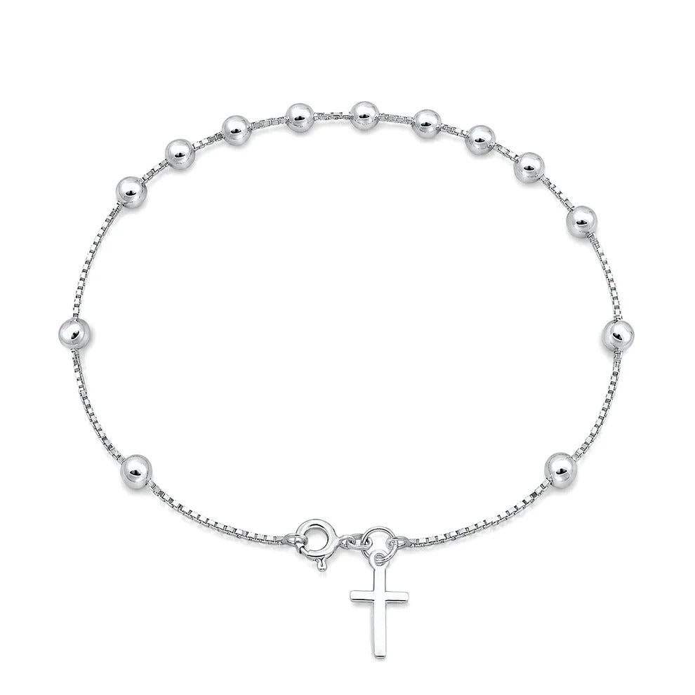 Sterling Silver Polished Rosary Bracelet