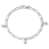Sterling Silver Polished Figaro Pearl Charm Bracelet