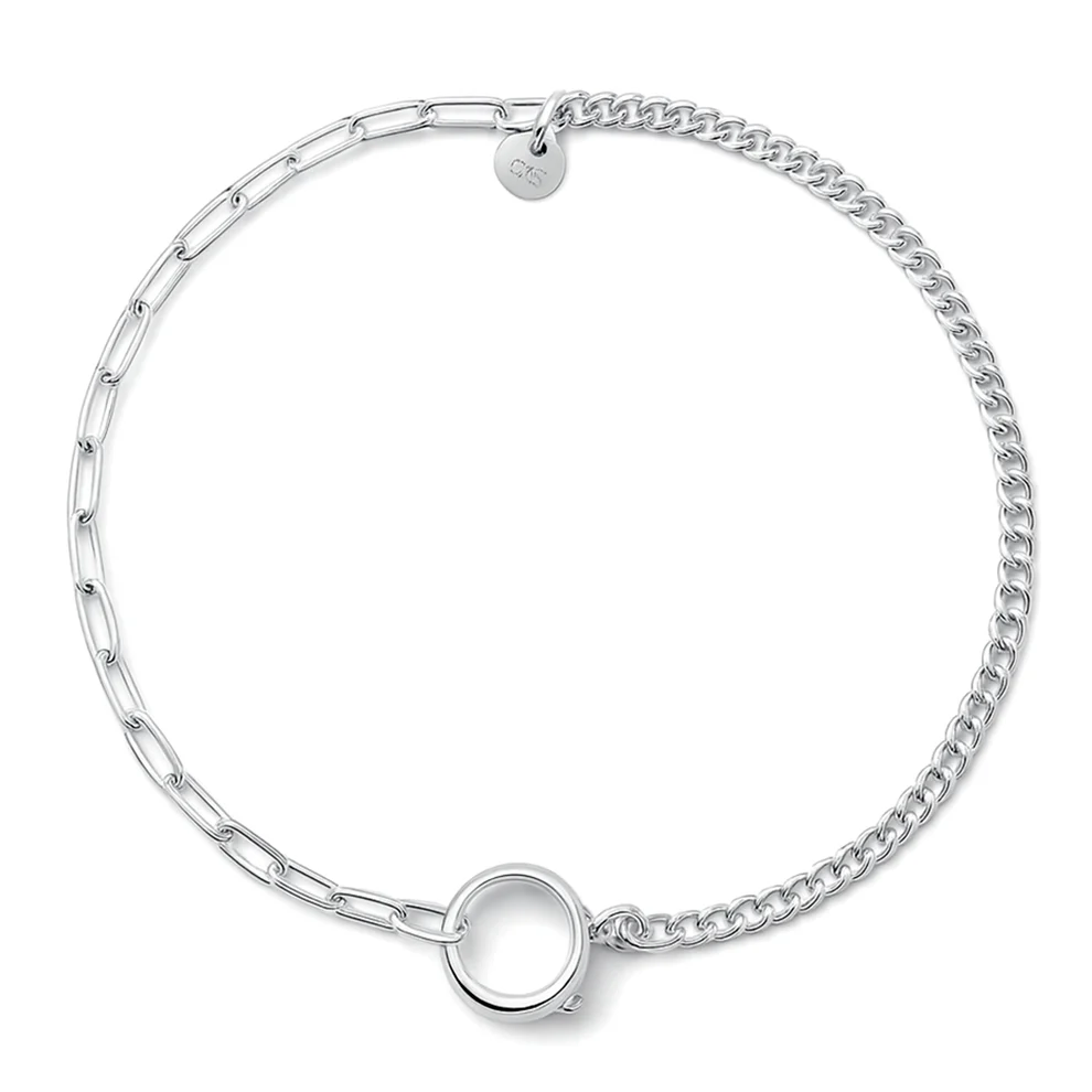Sterling Silver Polished Curb And Staple Bracelet