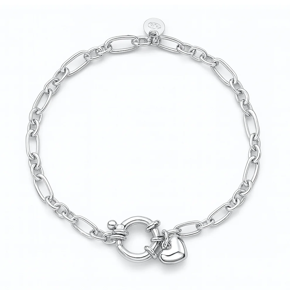 Sterling Silver Polished Heart Bracelet
