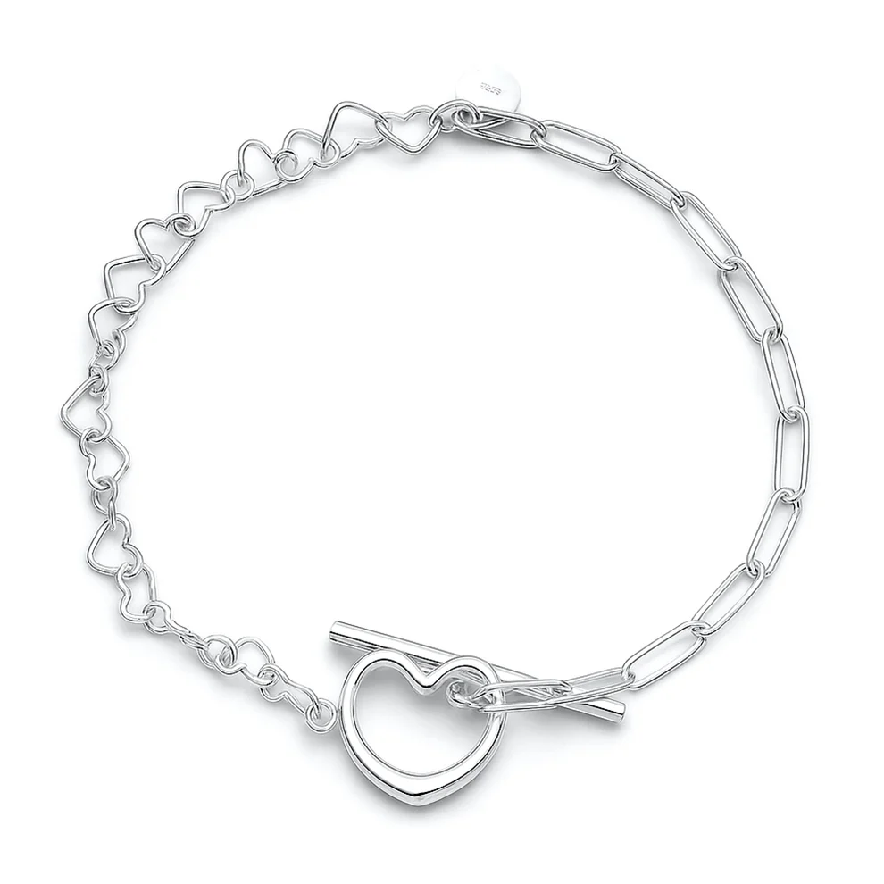 Sterling Silver Polished Paperclip Heart Bracelet