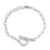 Sterling Silver Polished Paperclip Heart Bracelet