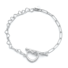 Sterling Silver Polished Paperclip Heart Bracelet