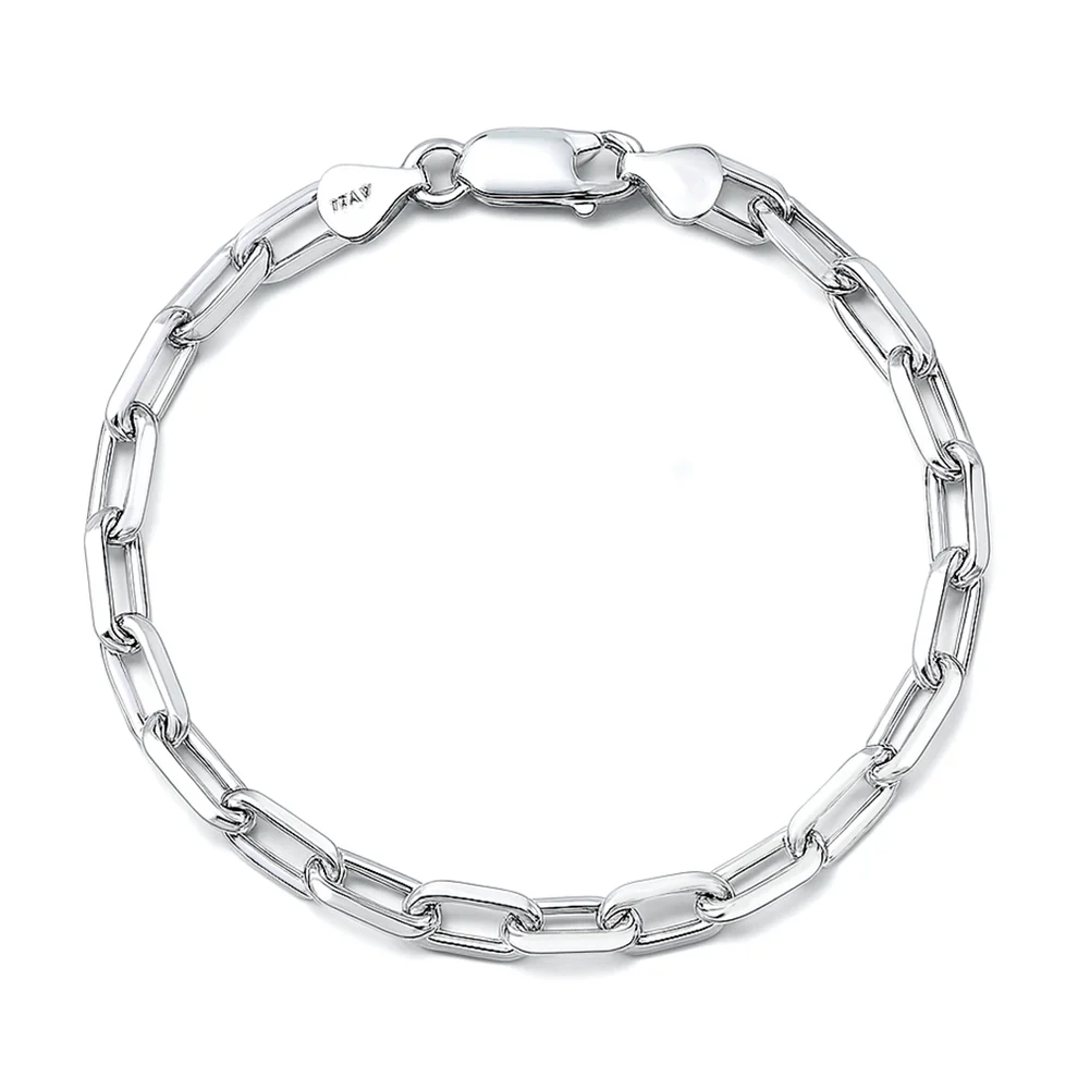 Sterling Silver Polished Beveled Edge Long Link Bracelet