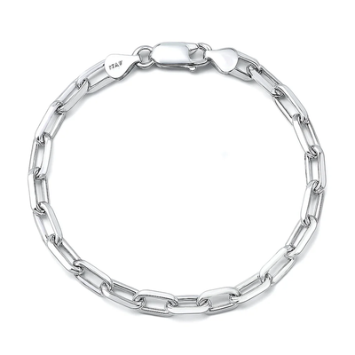 Sterling Silver Polished Beveled Edge Long Link Bracelet