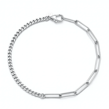 Load image into Gallery viewer, Sterling Silver Polished Curb And Staple Chain Bracelet