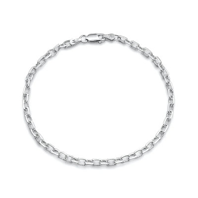 Sterling Silver Polished Beveled Edge Anchor Chain Bracelet