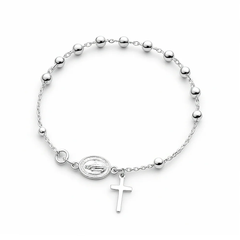Sterling Silver Polished 4mm Rosary Bracelet, Cross 12mm