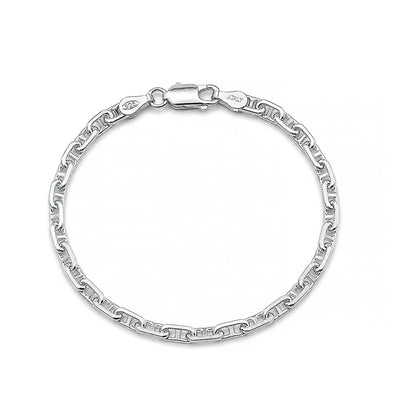 Sterling Silver Polished And Anti Tarnish Beveled Mariner Anchor Chain Bracelet