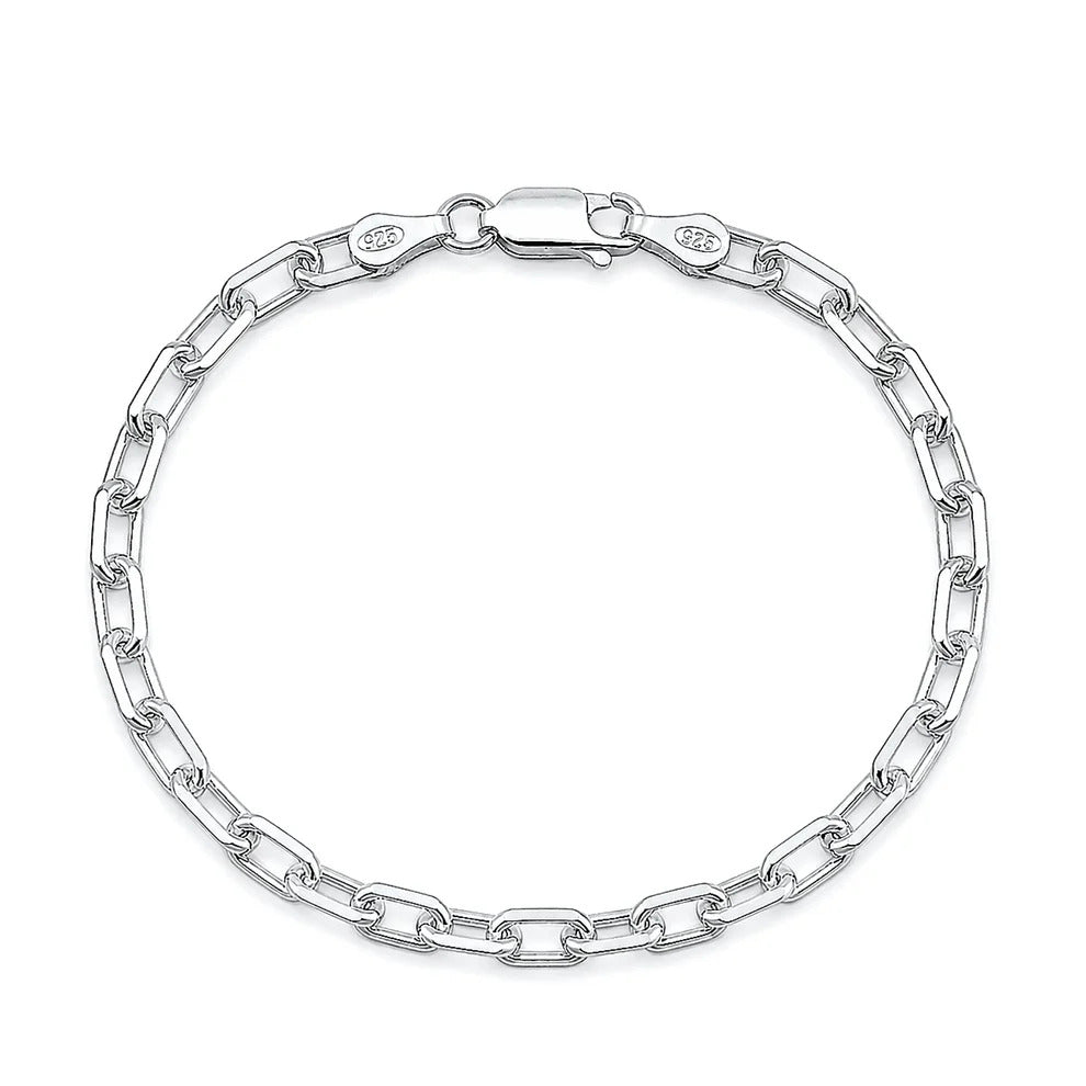 Sterling Silver Anti Tarnish 120-4.4mm Beveled Edge Oval Chain Bracelet